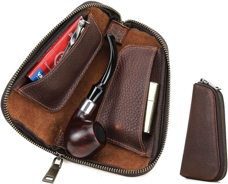 CONTACTS Small Pipe Tobacco Pouch Leather Smoking Pipe Storage Organizer Portable Accessories Lighter Holder Zipper Tobacco Pipes Travel Box - Image 1